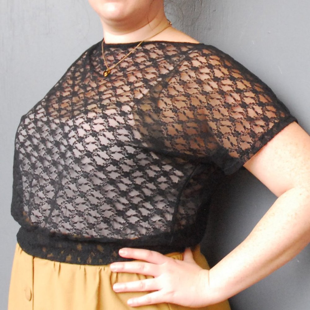 Black Floral Lace Short Sleeve Top